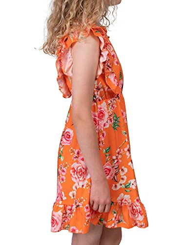 Kinder Mädchen Blätter Blumen Midikleider Sommer Strandkleid Partykleider 30383 Orange 104 von KMISSO