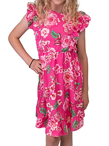 Kinder Mädchen Blätter Blumen Midikleider Sommer Strandkleid Partykleider 30383 Pink 104 von KMISSO
