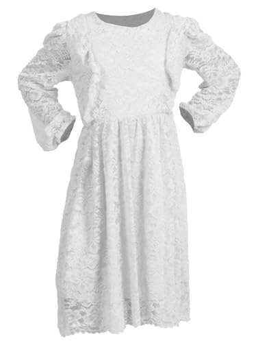 Kinder Mädchen Prinzessinen Spitzen Kleid 30526 Weiß 128 von KMISSO