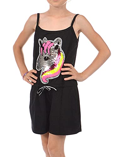 Kmisso Mädchen Jumpsuit Wende Pailletten Einhorn-Motiv Schwarz 152 von Kmisso