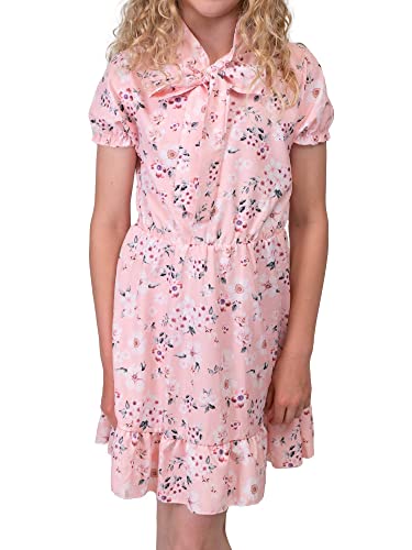 KMISSO Mädchen Kleid Kurze Ärmel Gummibund Vonlantsaum Stehkragen Schleife 30381 Altrosa 158 von KMISSO