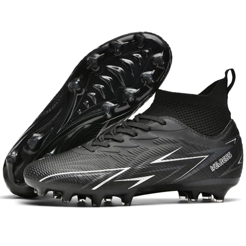 Kmrlofiy Fußballschuhe Herren High Top Spike Cleats Professionelle Fussballschuhe Jungen Kinder Outdoor Athletics Schnürsenkel Sportschuhe Trainingsschuhe (Schwarz, 40EU) von Kmrlofiy