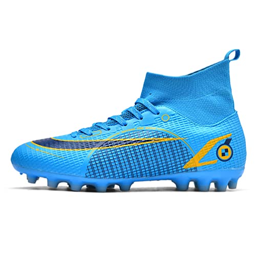 Kmrlofiy Fußballschuhe Herren High Top Spike Cleats Professionelle Fußballschuhe Outdoor Athletics Junge Fussballschuhe Schnürsenkel Trainingsschuhe Sportschuhe Wettkampf (Blau X, 40EU) von Kmrlofiy