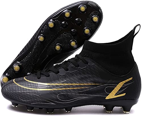 Kmrlofiy Fußballschuhe Herren High Top Spike Cleats Professionelle Fußballschuhe Outdoor Athletics Junge Fussballschuhe Schnürsenkel Trainingsschuhe Sportschuhe Wettkampf (Schwarz 4X, 36EU) von Kmrlofiy