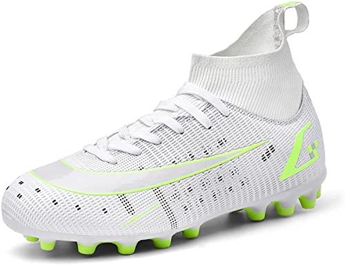 Kmrlofiy Fußballschuhe Herren High Top Spike Cleats Professionelle Fußballschuhe Outdoor Athletics Junge Fussballschuhe Schnürsenkel Trainingsschuhe Sportschuhe Wettkampf (Weiß, 38EU) von Kmrlofiy