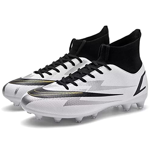 Kmrlofiy Fußballschuhe Herren High Top Spike Cleats Professionelle Fußballschuhe Outdoor Athletics Junge Fussballschuhe Schnürsenkel Trainingsschuhe Sportschuhe Wettkampf (Weiß X, 47EU) von Kmrlofiy