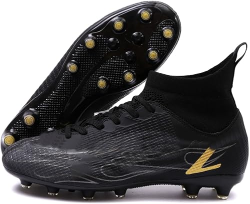 Kmrlofiy Fußballschuhe Herren High Top Spike Cleats Professionelle Fußballschuhe Outdoor Athletics Junge Fussballschuhe Schnürsenkel Trainingsschuhe Sportschuhe Wettkampf (Schwarz 4X, 38EU) von Kmrlofiy