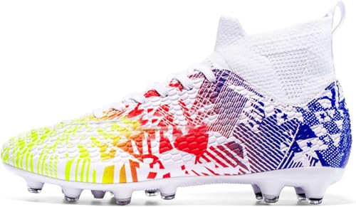 Kmrlofiy Fußballschuhe Herren Professionelle Fußballschuhe High Top Spike Cleats Fussballschuhe Outdoor Sport Athletics Herren Junge Sportschuhe Schnürsenkel Trainingsschuhe (34 RT, 36EU) von Kmrlofiy