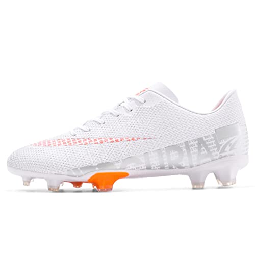 Kmrlofiy Herren Fußballschuhe Stollen Spikes Cleats Professionelle Fussballschuhe Jugen Trainingsschuhe Outdoor Athletics Fußballschuhe Sportschuhe Jugendliche Football Schuhe (Weiß 3X, 42) von Kmrlofiy