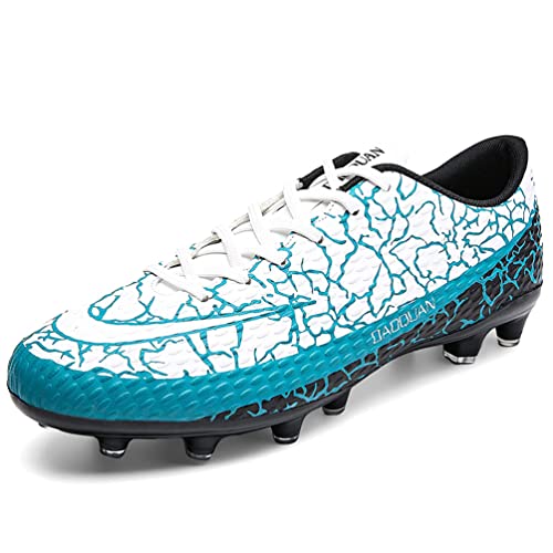 Kmrlofiy Herren Fußballschuhe Stollen Spikes Cleats Professionelle Fussballschuhe Jugen Trainingsschuhe Outdoor Athletics Fußballschuhe Sportschuhe Jugendliche Football Schuhe (Weiß Blau, 37) von Kmrlofiy