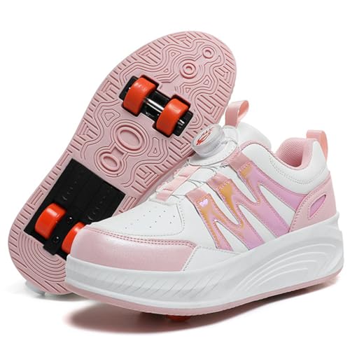 Kmrlofiy Schuhe mit Rollen für Jungen Mädchen Skateboardschuhe für Jungen Sportschuhe Outdoorschuhe Rollschuhe Kinder 2-in-1-Multifunktionsrollschuhe Sneakers (KBD-P17, 34EU) von Kmrlofiy