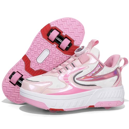 Kmrlofiy Schuhe mit Rollen für Mädchen Jungen Skateboardschuhe Roller Schuhe Turnschuhe Outdoorschuhe Rollschuhe Kinder 2-in-1-Multifunktionsrollschuhe Sneakers mit Rollen (Roll-S37, 32EU) von Kmrlofiy