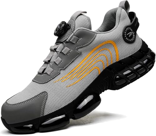 Kmrlofiy Sicherheitsschuhe Arbeitsschuhe Herren Damen Bequem Stahlkappenschuhe Drehverschluss Leicht Atmungsaktiv Sportliche Industrielle Schutzschuhe rutschfeste (Grau 1, 42EU) von Kmrlofiy