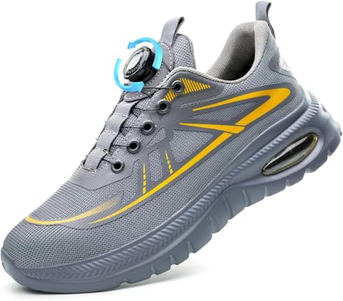 Kmrlofiy Sicherheitsschuhe Arbeitsschuhe Herren Damen Bequem Stahlkappenschuhe Drehverschluss Leicht Atmungsaktiv Sportliche Industrielle Schutzschuhe rutschfeste (Grau 3, 46EU) von Kmrlofiy