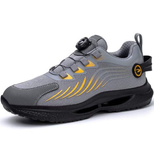 Kmrlofiy Sicherheitsschuhe Arbeitsschuhe Herren Damen Bequem Stahlkappenschuhe Drehverschluss Leicht Atmungsaktiv Sportliche Industrielle Schutzschuhe rutschfeste (Grau 4, 48EU) von Kmrlofiy