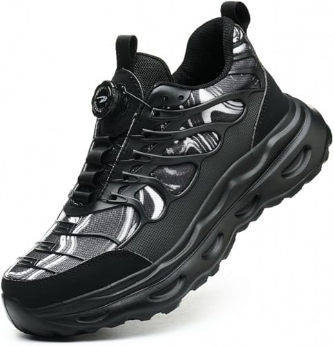 Kmrlofiy Sicherheitsschuhe Arbeitsschuhe Herren Damen Bequem Stahlkappenschuhe Drehverschluss Leicht Atmungsaktiv Sportliche Industrielle Schutzschuhe rutschfeste (Schwarz 3, 42EU) von Kmrlofiy