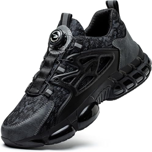 Kmrlofiy Sicherheitsschuhe Arbeitsschuhe Herren Damen Bequem Stahlkappenschuhe Drehverschluss Leicht Atmungsaktiv Sportliche Industrielle Schutzschuhe rutschfeste (Schwarz 5, 42EU) von Kmrlofiy