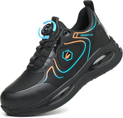 Kmrlofiy Sicherheitsschuhe Arbeitsschuhe Herren Damen Bequem Stahlkappenschuhe Drehverschluss Leicht Atmungsaktiv Sportliche Industrielle Schutzschuhe rutschfeste (Schwarz 6, 48EU) von Kmrlofiy