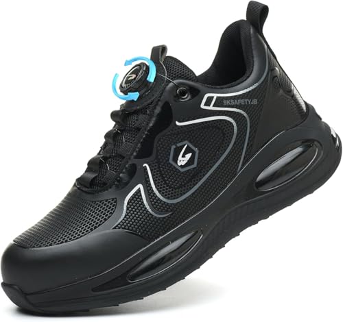 Kmrlofiy Sicherheitsschuhe Arbeitsschuhe Herren Damen Bequem Stahlkappenschuhe Drehverschluss Leicht Atmungsaktiv Sportliche Industrielle Schutzschuhe rutschfeste (Schwarz 7, 41EU) von Kmrlofiy