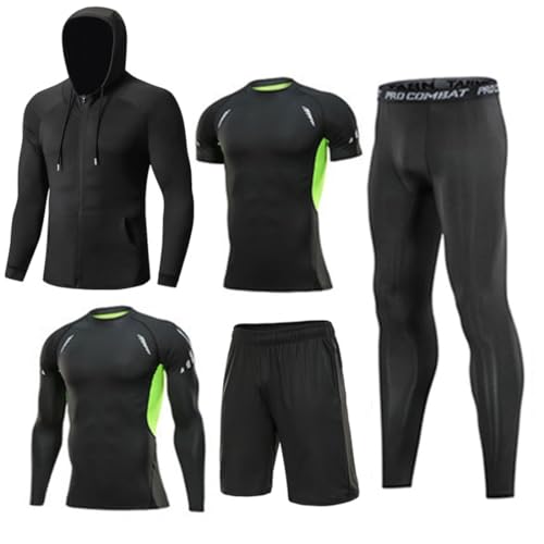 Kmrlofiy Sportbekleidung Herren Kompressionsanzug Sportanzug Set Trainingsanzug 5 Stücke Activewear Laufkleidung Herren Atmungsaktives Schnelltrocknend Sportswear Gym Running (LEG-7, L) von Kmrlofiy