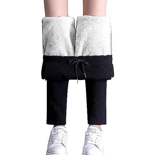 Kmxcnli Winter Thermohose Damen Fleece Gefüttert Winterhose, Winter Jogginghose Damen Warm mit Taschen, Trainingshose mit Hoher Taille. von Kmxcnli