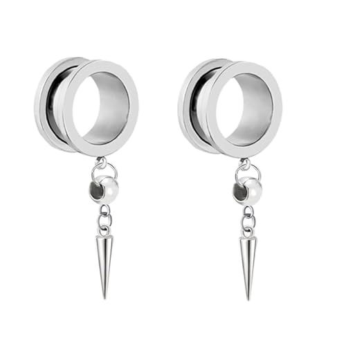 KnBoB 1 Paar Plug Piercing 6MM Edelstahl Silber Rund mit Taper Anhänger Flesh Tunnel Ohr Expander Damen Herren Ear Tunnel von KnBoB