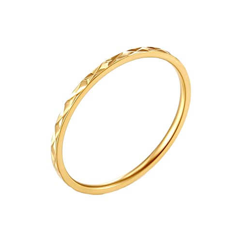 KnBoB 1.2MM Titan Damen Ring Gold Dünn Geometrisch Raute Ring Schmuck Größe 60 (19.1) von KnBoB