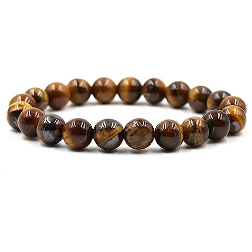 KnBoB 10MM Armbänder Perlen Herren Damen, Gelb Naturstein Tigerauge Lavastein Zirkonia Modeschmuck Armband 19 cm von KnBoB