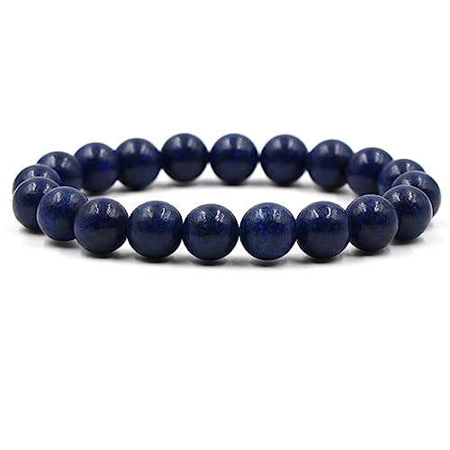 KnBoB 10MM Perlenarmband Herren Damen, Blau Naturstein Mantra Lapislazuli Modeschmuck Armbänder 19 cm von KnBoB