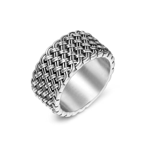 KnBoB 11.2MM Edelstahl Herren Ring Silber Vintage Punk Gewebe Schmuck Ring Größe 62 (19.7) von KnBoB