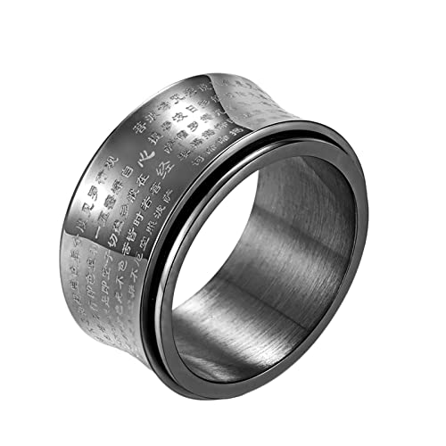 KnBoB 12MM Ring Anxiety, Schwarz Buddha Sutra Spinner Ring Edelstahl Anxiety Ring für Herren Größe 60 (19.1) von KnBoB