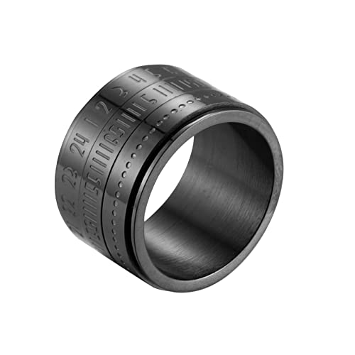 KnBoB 14MM Ringe Herren Schmuck, Schwarz Ziffern Breit Spinner Ring Edelstahl Anxiety Ring Größe 65 (20.7) von KnBoB