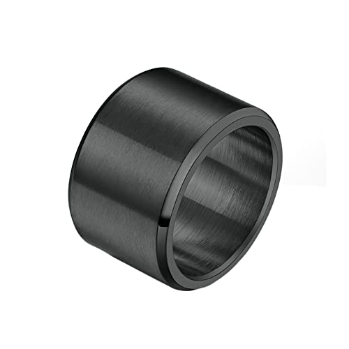 KnBoB 15MM Bandringe Edelstahl, Schwarz Matt Gebürstet Breit Ring Trauringe Eheringe für Herren Größe 60 (19.1) von KnBoB