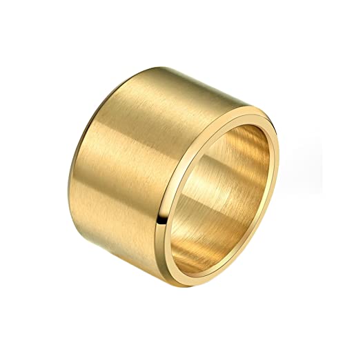 KnBoB 15MM Edelstahl Ring für Männer, Gold Matt Gebürstet Breit Ring Schmuck Verlobung für Herren Größe 60 (19.1) von KnBoB