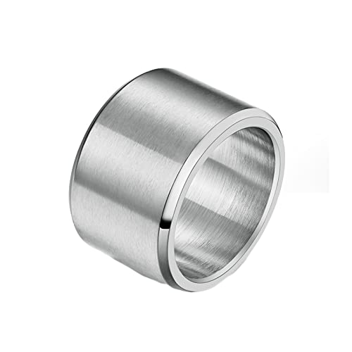 KnBoB 15MM Edelstahlringe für Herren, Silber Matt Gebürstet Breit Ring Verlobungsring Größe 70 (22.3) von KnBoB