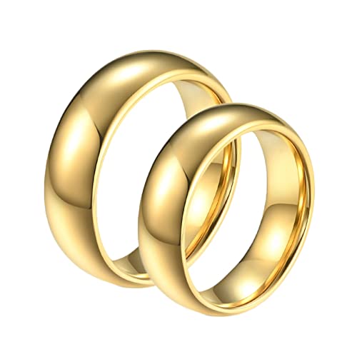 KnBoB 2 Stück Ring Modeschmuck Personalisiert, 8MM Paar Ringe Wolfram Gold Poliert Ringe Jahrestag Damen Gr.54 (17.2) & Herren Gr.62 (19.7) von KnBoB
