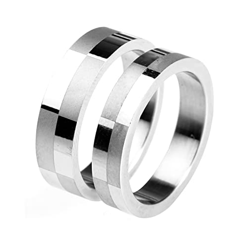 KnBoB 2 Stück Ringe für Pärchen Silber Personalisiert, Edelstahl Matt und Poliert Ring Verlobungsring Damen Gr.52 (16.6) & Herren Gr.62 (19.7) von KnBoB