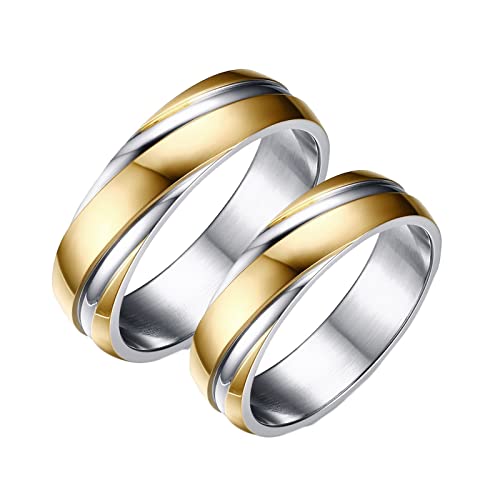 KnBoB 2 Stück Trauring Personalisiert, 6MM Partnerringe Edelstahl Gold Silber Bicolor Poliert Damen Gr.62 (19.7) & Herren Gr.57 (18.1) von KnBoB
