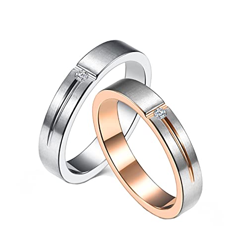 KnBoB 2 Stück Trauringe Hochzeit Personalisiert, 4MM Paar Ringe Edelstahl Silber Rose Gold Matt Ring Damen Gr.52 (16.6) & Herren Gr.62 (19.7) von KnBoB