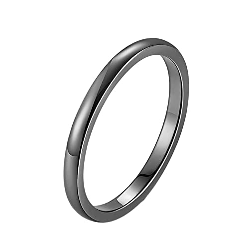 KnBoB 2MM Ring Edelstahl Ehering, Schwarz Einfach Stapelbar Ring Modeschmuck für Damen Größe 57 (18.1) von KnBoB