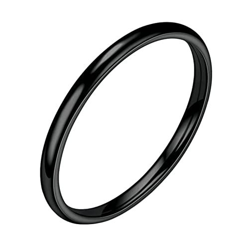 KnBoB 2MM Ringe Edelstahl Schmuck, Schwarz Dünn Stapelbar Ring Eheringe für Damen Größe 52 (16.6) von KnBoB