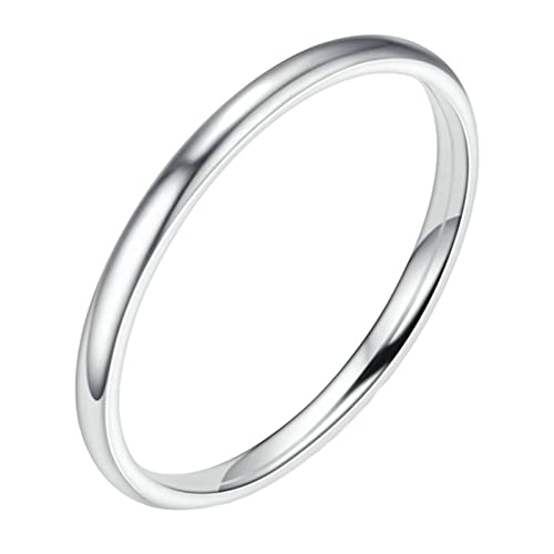 KnBoB 2MM Ringe Mädchen, Silber Dünn Stapelbar Ring Edelstahl Eheringe und Verlobungsringe für Damen Größe 65 (20.7) von KnBoB