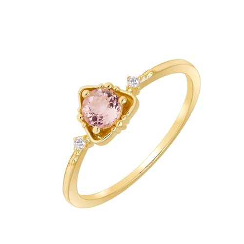 KnBoB 375 Gold Ring für Damen, Morganit mit Zirkonia Vintage Zierlich Echtschmuck Edelstein Ehering Größe 52 (16.6) von KnBoB