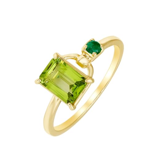 KnBoB 375 Gold Ring für Damen, Peridot mit Smaragd Vintage Zierlich Echtschmuck Edelstein Ehering Größe 60 (19.1) von KnBoB