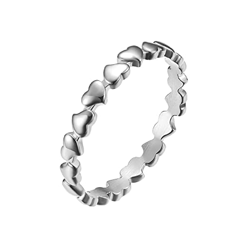 KnBoB 3MM Edelstahl Ring Verlobungsring, Silber Herz Form Trauringe für Damen Größe 57 (18.1) von KnBoB