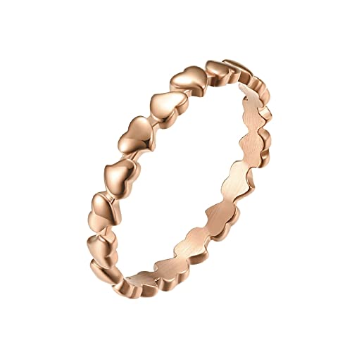 KnBoB 3MM Mode Ring Damen Edelstahl, Rosegold Herz Form Verlobungsring Einfach Größe 57 (18.1) von KnBoB