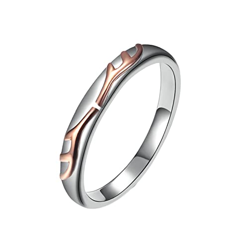 KnBoB 3MM Ring Herren Mode, Silber Rose Gold Hirsch Geweih Edelstahl Hochzeitsringe Eheringe Größe 60 (19.1) von KnBoB