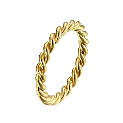 KnBoB 3MM Ring Modeschmuck Damen, Gold Spiral Gedreht Ring Edelstahl Eheringe Freundschaftsringe Ringe Größe 54 (17.2) von KnBoB