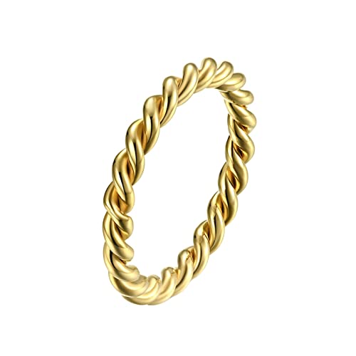 KnBoB 3MM Ringe Damen Einfach, Gold Spiral Gedreht Ring Edelstahl Partnerringe Eheringe Verlobungsringe Größe 62 (19.7) von KnBoB