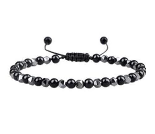 KnBoB 4MM Armband Perlen für Herren und Damen, Schwarz Stein Verstellbar Armbänder 17-28CM, Schmuck von KnBoB